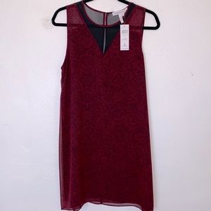 bcbgeneration "wine red combo" floral dress sleeveless W/Mesh V Neck fro…